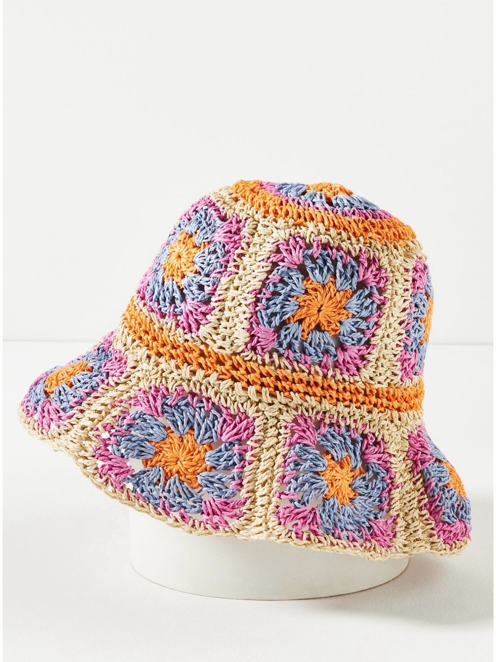 Anthropologie Crochet Granny Square Bucket Hat Pastel Boho Festival Sun Hat - Picture 6 of 7